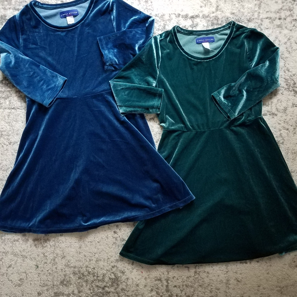 Simply Styled Kids Girls Medium Dresses Blue Green Velvet Set 10/12 Christmas
